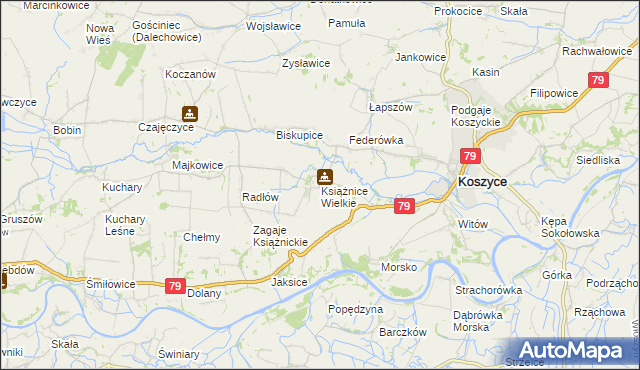 mapa Książnice Wielkie, Książnice Wielkie na mapie Targeo