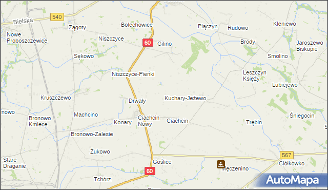 mapa Kuchary-Jeżewo, Kuchary-Jeżewo na mapie Targeo