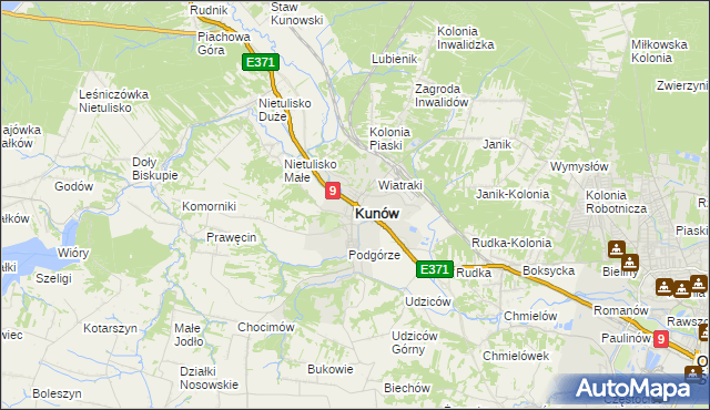 mapa Kunów powiat ostrowiecki, Kunów powiat ostrowiecki na mapie Targeo