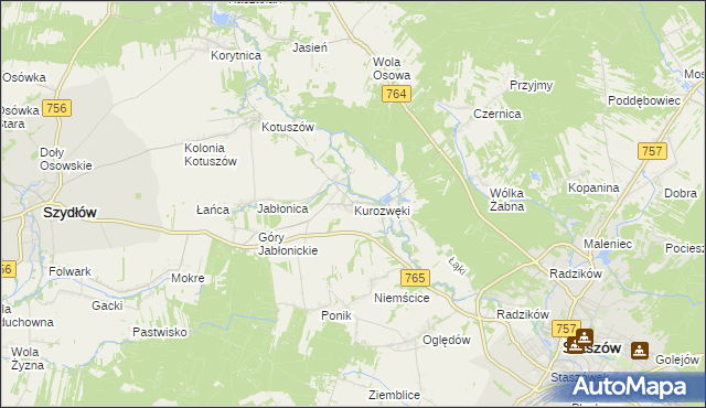 mapa Kurozwęki, Kurozwęki na mapie Targeo