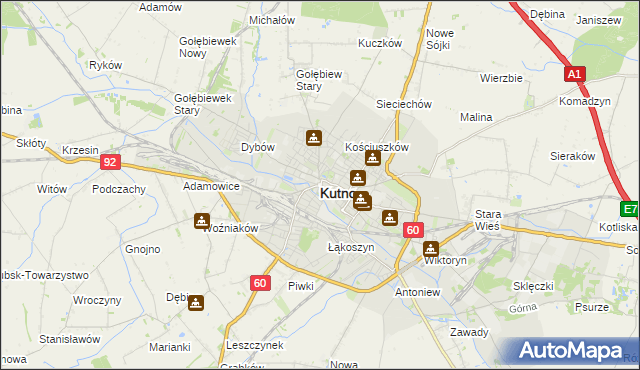 mapa Kutno, Kutno na mapie Targeo