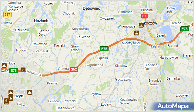 mapa Łączka gmina Dębowiec, Łączka gmina Dębowiec na mapie Targeo