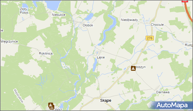 mapa Łąkie gmina Skąpe, Łąkie gmina Skąpe na mapie Targeo