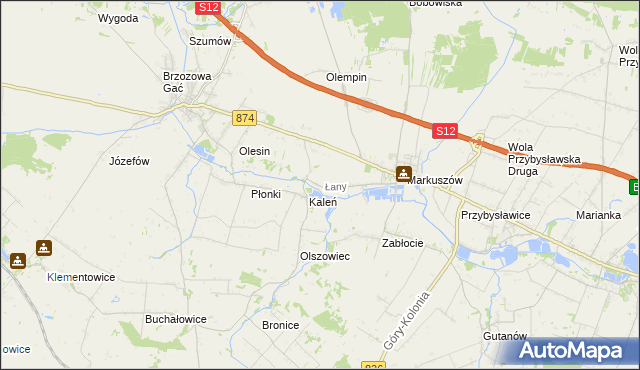 mapa Łany gmina Markuszów, Łany gmina Markuszów na mapie Targeo