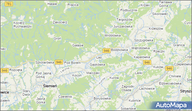 mapa Las gmina Ślemień, Las gmina Ślemień na mapie Targeo