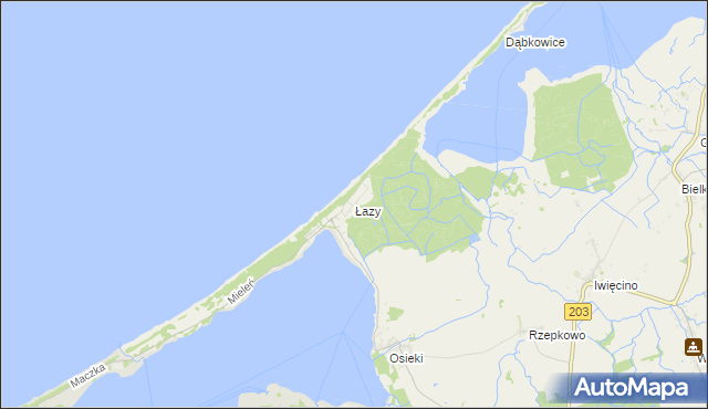 mapa Łazy gmina Mielno, Łazy gmina Mielno na mapie Targeo