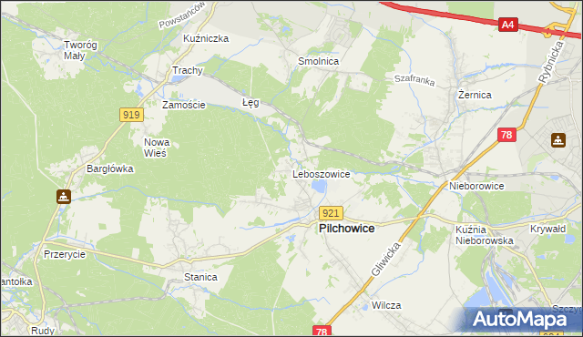 mapa Leboszowice, Leboszowice na mapie Targeo