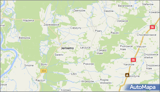 mapa Łęczyca gmina Jemielno, Łęczyca gmina Jemielno na mapie Targeo