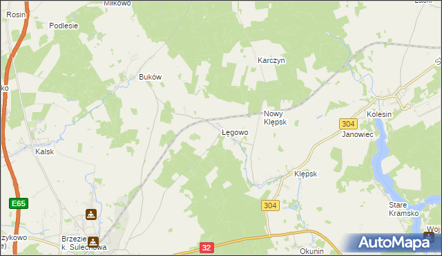 mapa Łęgowo gmina Sulechów, Łęgowo gmina Sulechów na mapie Targeo