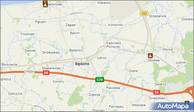 mapa Łekno gmina Będzino, Łekno gmina Będzino na mapie Targeo