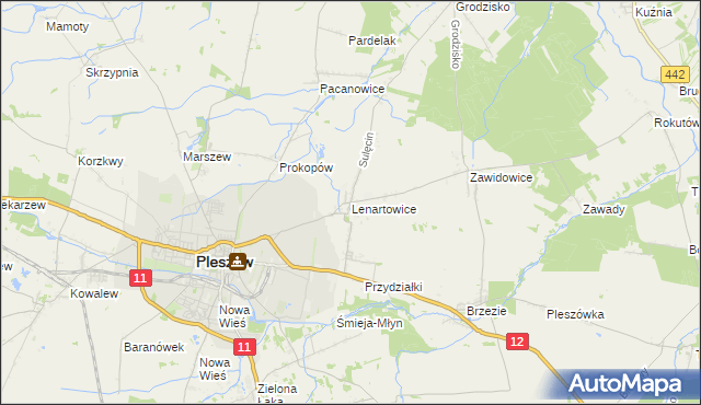 mapa Lenartowice gmina Pleszew, Lenartowice gmina Pleszew na mapie Targeo