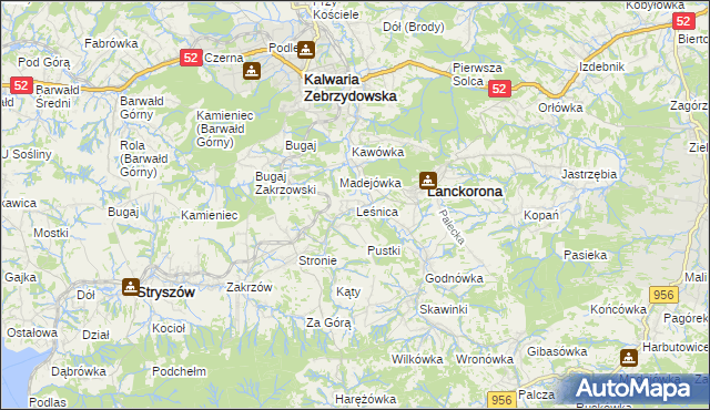 mapa Leśnica gmina Stryszów, Leśnica gmina Stryszów na mapie Targeo