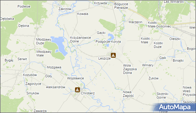 mapa Leszcze gmina Pińczów, Leszcze gmina Pińczów na mapie Targeo