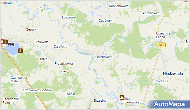 mapa Leszkowice gmina Ostrówek, Leszkowice gmina Ostrówek na mapie Targeo