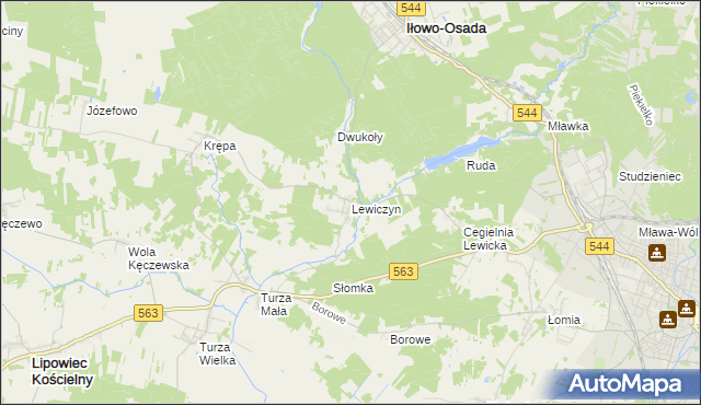 mapa Lewiczyn gmina Lipowiec Kościelny, Lewiczyn gmina Lipowiec Kościelny na mapie Targeo