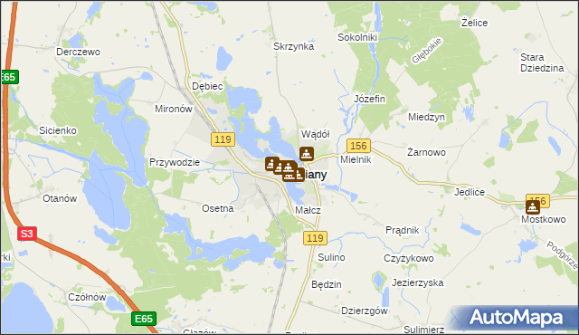 mapa Lipiany powiat pyrzycki, Lipiany powiat pyrzycki na mapie Targeo