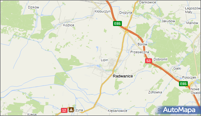 mapa Lipin gmina Radwanice, Lipin gmina Radwanice na mapie Targeo