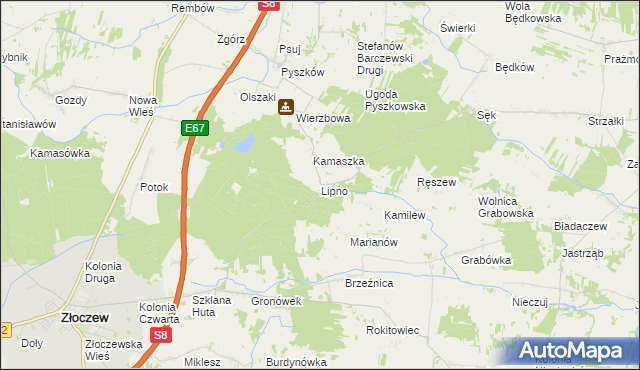 mapa Lipno gmina Brzeźnio, Lipno gmina Brzeźnio na mapie Targeo