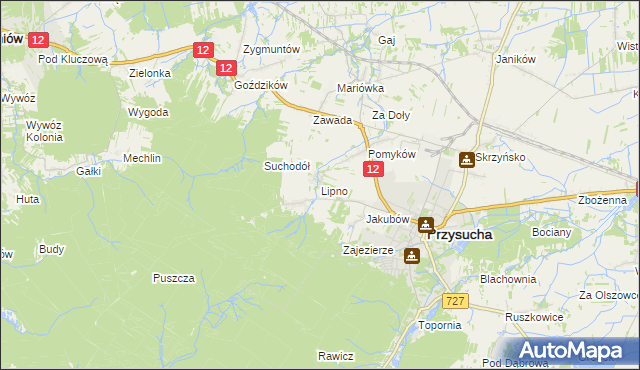 mapa Lipno gmina Przysucha, Lipno gmina Przysucha na mapie Targeo