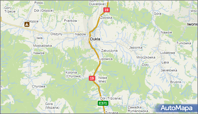 mapa Lipowica gmina Dukla, Lipowica gmina Dukla na mapie Targeo