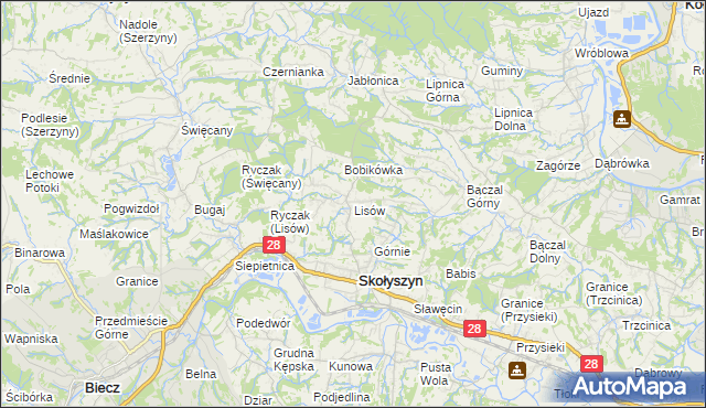 mapa Lisów gmina Skołyszyn, Lisów gmina Skołyszyn na mapie Targeo