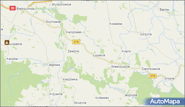 mapa Łojowice gmina Wiązów, Łojowice gmina Wiązów na mapie Targeo