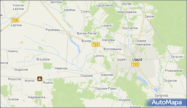 mapa Łominy gmina Ujazd, Łominy gmina Ujazd na mapie Targeo