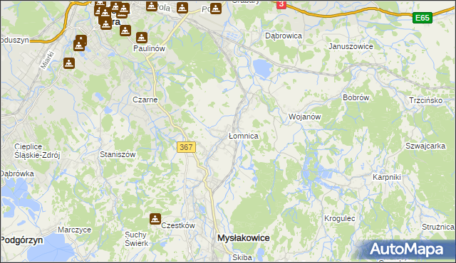 mapa Łomnica gmina Mysłakowice, Łomnica gmina Mysłakowice na mapie Targeo