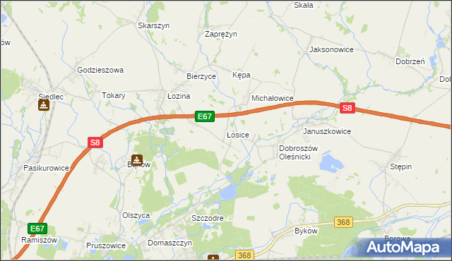 mapa Łosice gmina Długołęka, Łosice gmina Długołęka na mapie Targeo