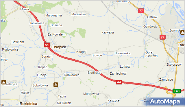 mapa Łowce, Łowce na mapie Targeo