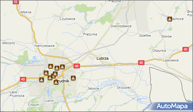 mapa Lubrza powiat prudnicki, Lubrza powiat prudnicki na mapie Targeo