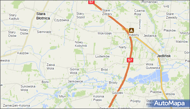 mapa Ludwików gmina Jedlińsk, Ludwików gmina Jedlińsk na mapie Targeo
