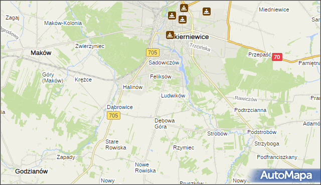 mapa Ludwików gmina Skierniewice, Ludwików gmina Skierniewice na mapie Targeo
