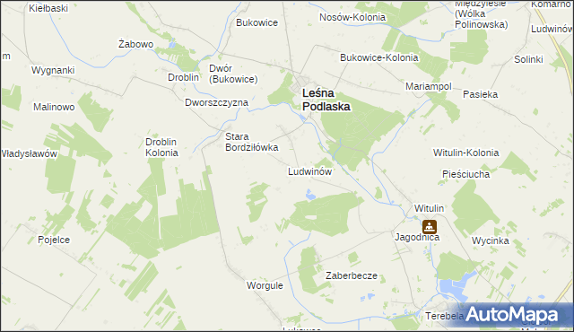 mapa Ludwinów gmina Leśna Podlaska, Ludwinów gmina Leśna Podlaska na mapie Targeo