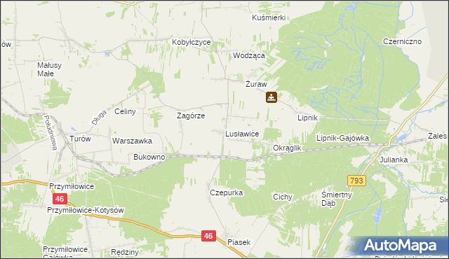 mapa Lusławice gmina Janów, Lusławice gmina Janów na mapie Targeo