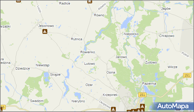 mapa Lutówko gmina Barlinek, Lutówko gmina Barlinek na mapie Targeo