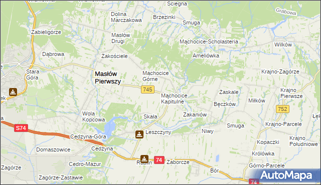 mapa Mąchocice Kapitulne, Mąchocice Kapitulne na mapie Targeo