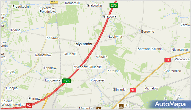 mapa Madalin gmina Rędziny, Madalin gmina Rędziny na mapie Targeo