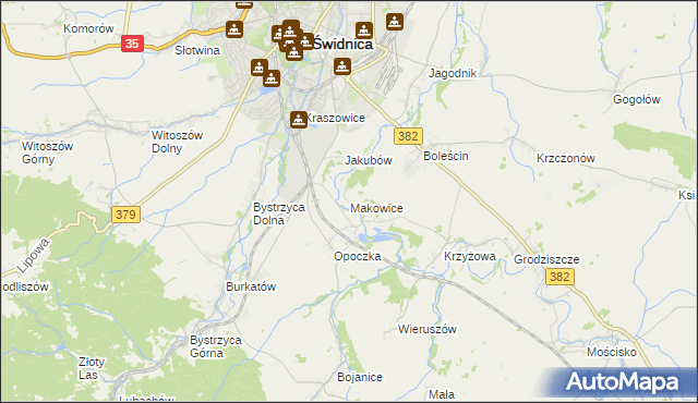 mapa Makowice gmina Świdnica, Makowice gmina Świdnica na mapie Targeo