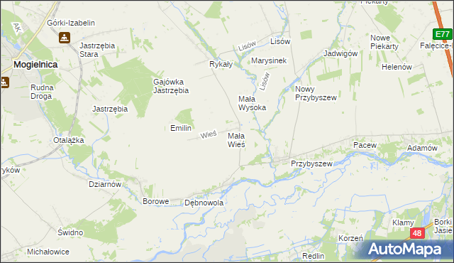 mapa Mała Wieś gmina Promna, Mała Wieś gmina Promna na mapie Targeo