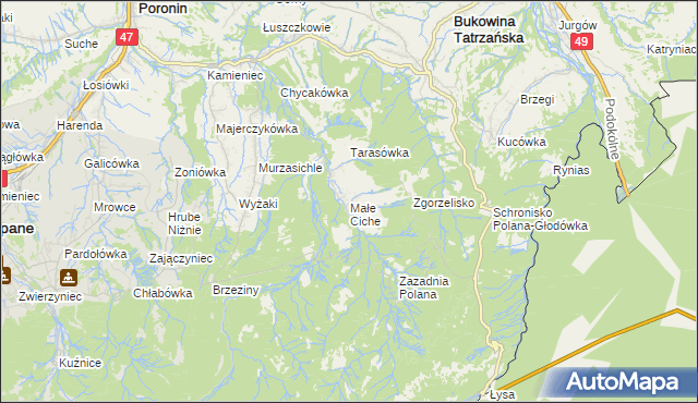 mapa Małe Ciche, Małe Ciche na mapie Targeo