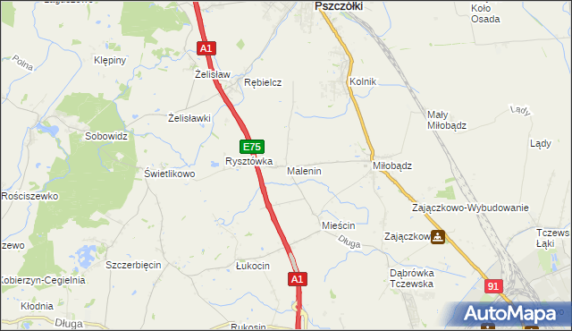 mapa Malenin gmina Tczew, Malenin gmina Tczew na mapie Targeo