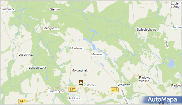 mapa Maliniec gmina Radowo Małe, Maliniec gmina Radowo Małe na mapie Targeo