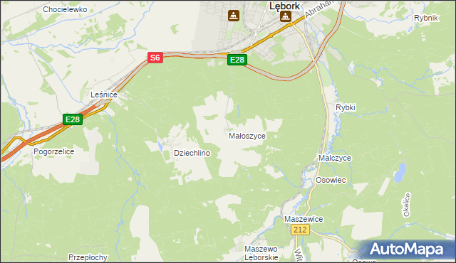 mapa Małoszyce gmina Nowa Wieś Lęborska, Małoszyce gmina Nowa Wieś Lęborska na mapie Targeo