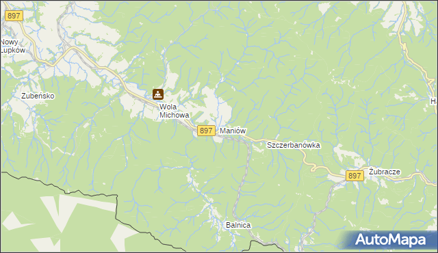 mapa Maniów gmina Komańcza, Maniów gmina Komańcza na mapie Targeo