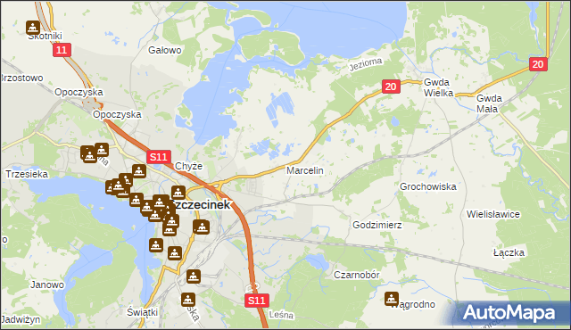 mapa Marcelin gmina Szczecinek, Marcelin gmina Szczecinek na mapie Targeo