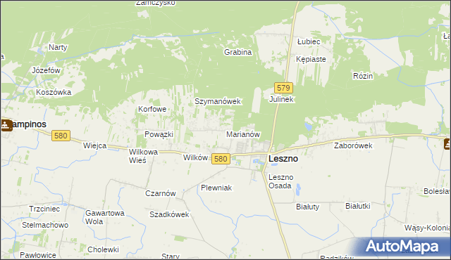 mapa Marianów gmina Leszno, Marianów gmina Leszno na mapie Targeo