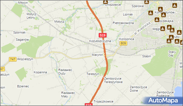 mapa Marynin gmina Konopnica, Marynin gmina Konopnica na mapie Targeo