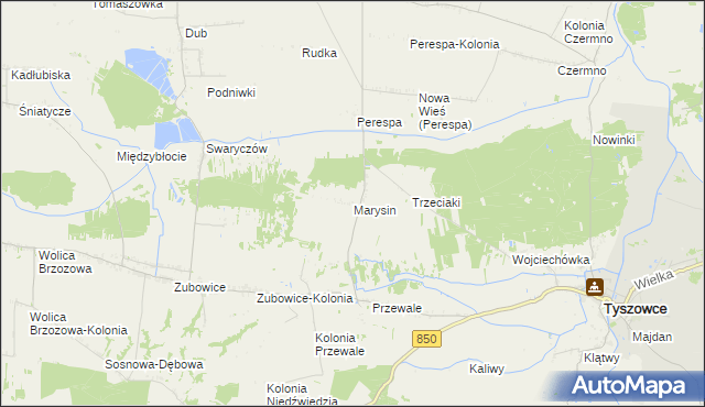 mapa Marysin gmina Tyszowce, Marysin gmina Tyszowce na mapie Targeo