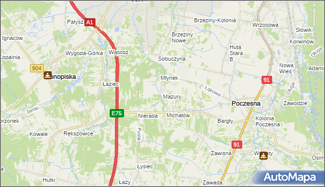 mapa Mazury gmina Poczesna, Mazury gmina Poczesna na mapie Targeo